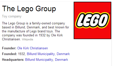 Lego organisation markup for inclusion on Google