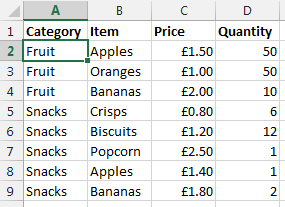 Find the first occurrence of data within the column