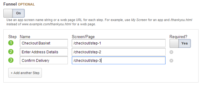 Goal Funnel Options within Google Analytics