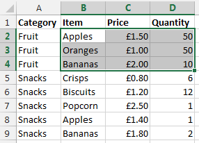 Sub-table of data based on initial criteria