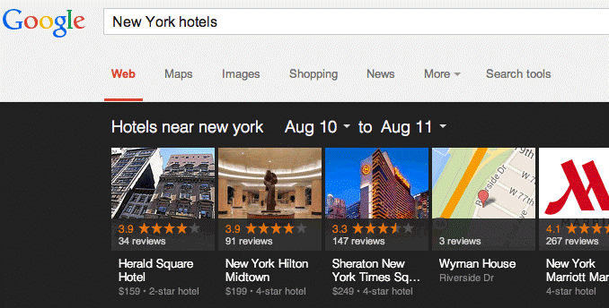 Google Pigeon New York Hotels Carousel