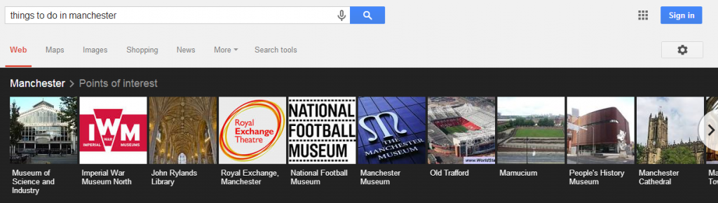 Things to do in Manchester Google Carousel