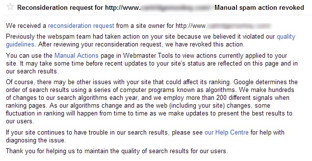 Manual link spam action revoked