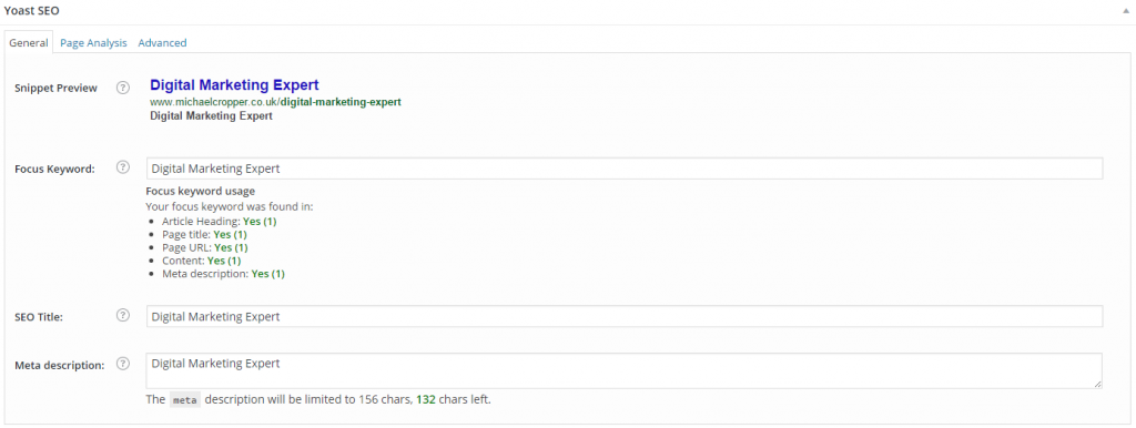 Yoast SEO Page Settings General Tab