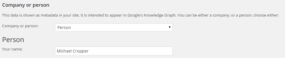 Yoast SEO Settings Company Name or Person