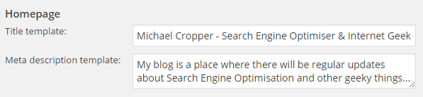 Yoast SEO Settings Homepage Meta Data