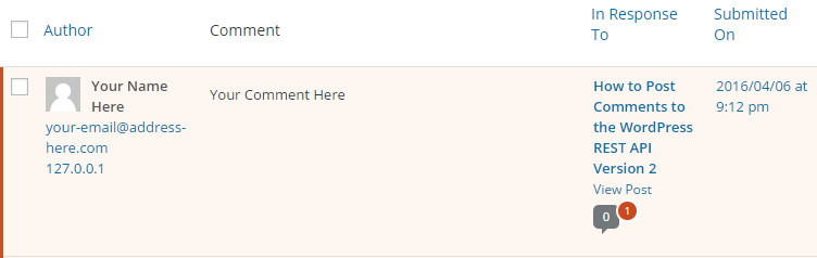 Comments Posted Through the WordPress API Version 2 Awaiting Moderation