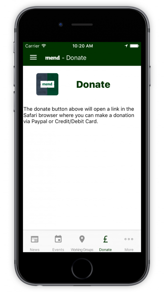 MEND Donate Screen