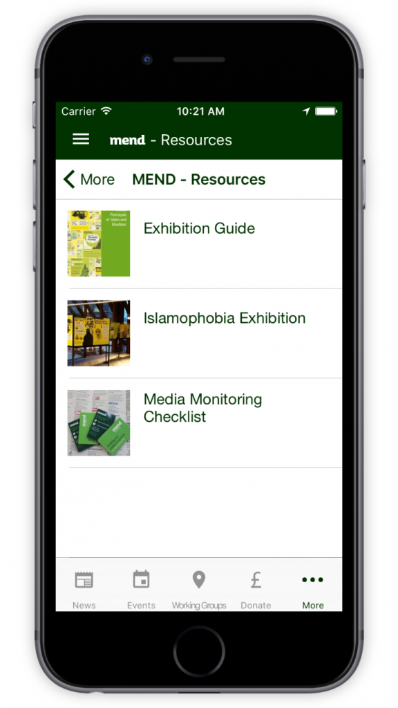 MEND Resources Screen