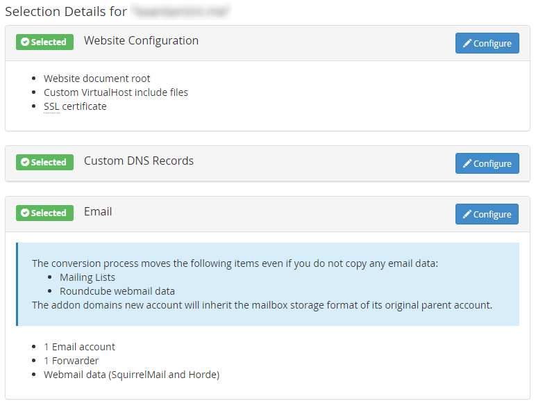 Start using Convert Addon Domain to Account Tool - Step 2